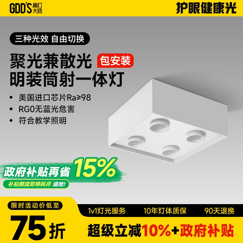 四头斗胆led射灯明装吸顶正方