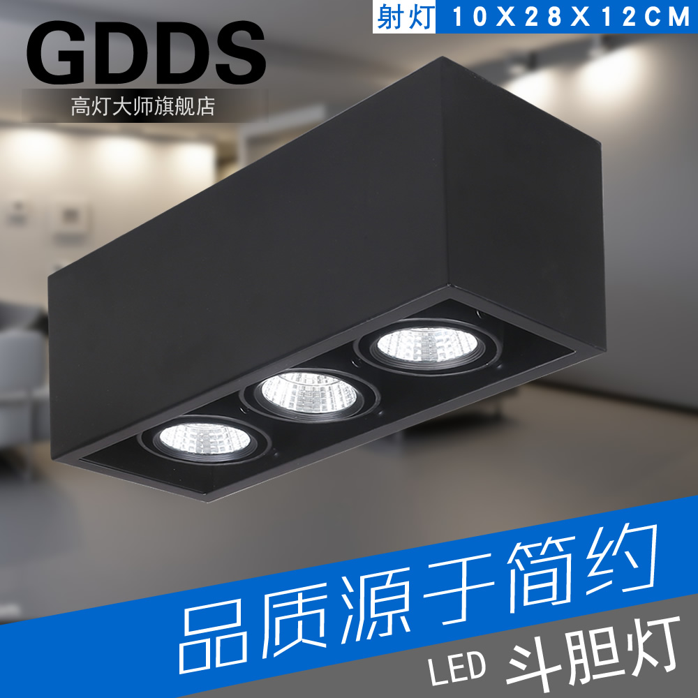 GDDS三頭斗膽燈明裝黑色3頭長盒子豆膽led格柵吸頂燈cob客廳北歐