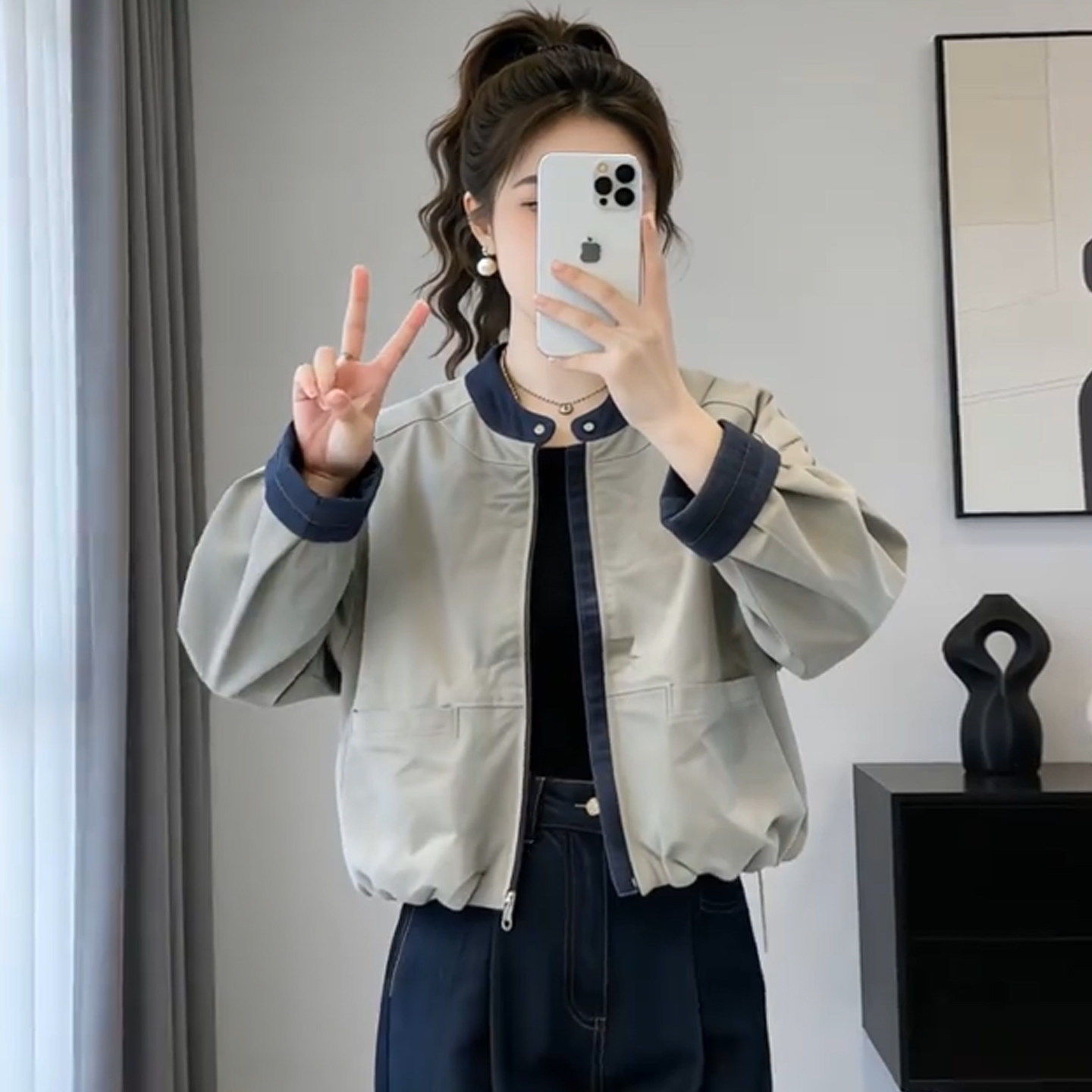 春秋薄款短外套女2026新款韩系宽松休闲时尚撞色小个子夹克上