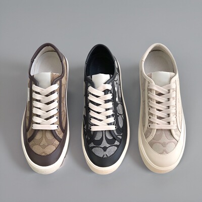 外贸新款帆布圆头系带低帮女鞋