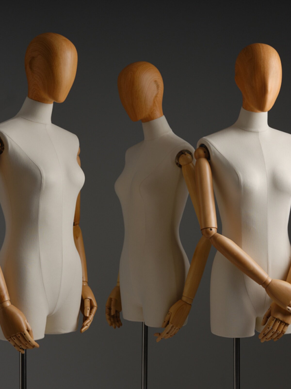 服装店女模特展示架全身人台木纹头带脸女半身假人偶橱窗陈列道具