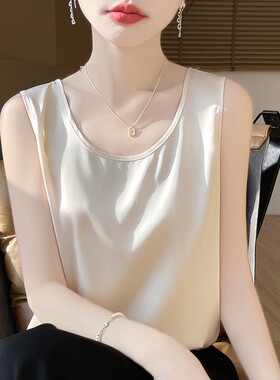 清仓处理~！真丝圆领无袖背心女缎面丝绸背心上衣女新品