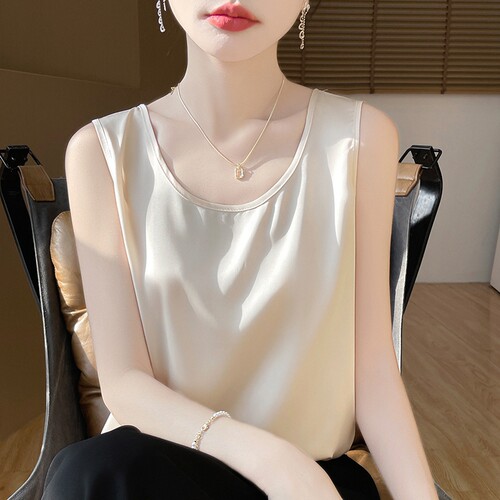 清仓处理~！真丝圆领无袖背心女缎面丝绸背心上衣女新品