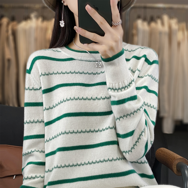 特价处理！曲线波浪条纹针织衫毛衣女撞色宽松打底衫内搭秋冬上衣