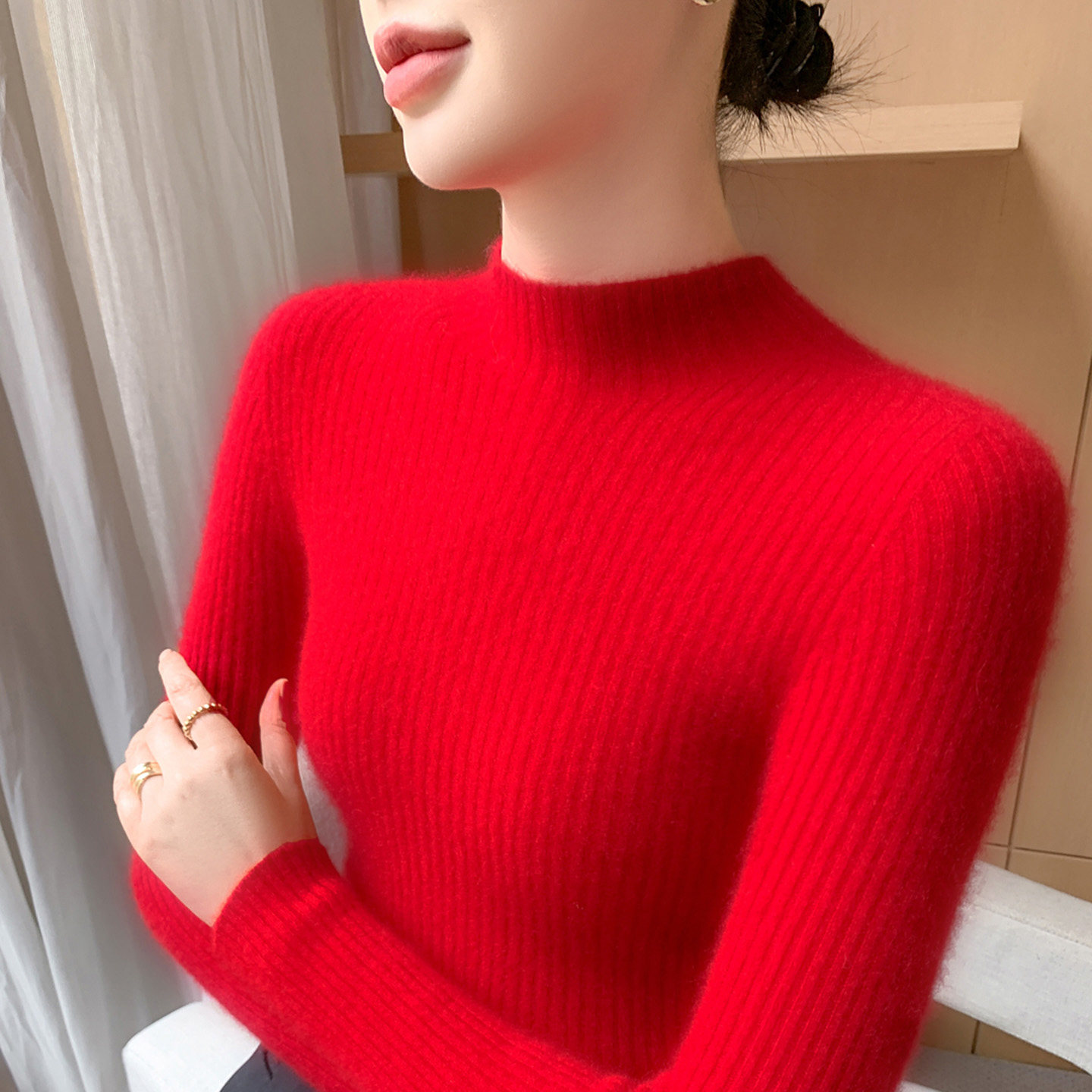 撤柜处理！半高领针织衫女秋冬修身内搭毛衣套头紧身显瘦打底上衣,女装/女士精品,毛针织衫,淘宝优惠券,粉丝福利购,淘宝优惠卷