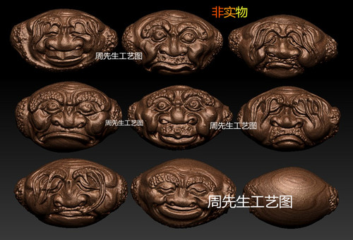 三维立体图核雕stl精雕圆雕图3d模型 胡颜刚八面达摩横版手串 746