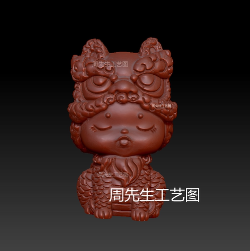 可爱卡通猛犸三维立体圆雕图麒麟瑞狮醒狮宝宝stl配饰珠子 Q558
