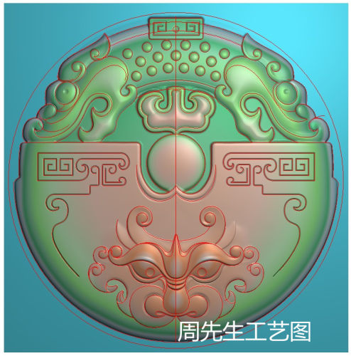精雕图jdp灰度图bmp白玉浮雕图圆牌兽面龙头 龙腾四海 仿古 AS596