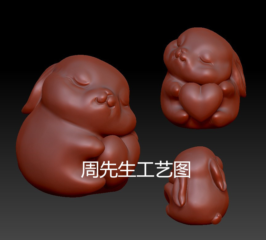 兔子 三维立体图 圆雕图图纸stl文件爱心小兔子 雕刻机3d模型Q724