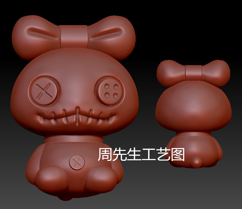 蝴蝶结兔子怪兽兔子stl三维立体图圆雕图精雕电脑雕刻3d模型 Q730