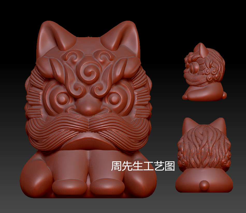 猫狮 醒狮全身舞狮玉雕三维立体图雕刻机stl猫耳朵3d打印模型Q810