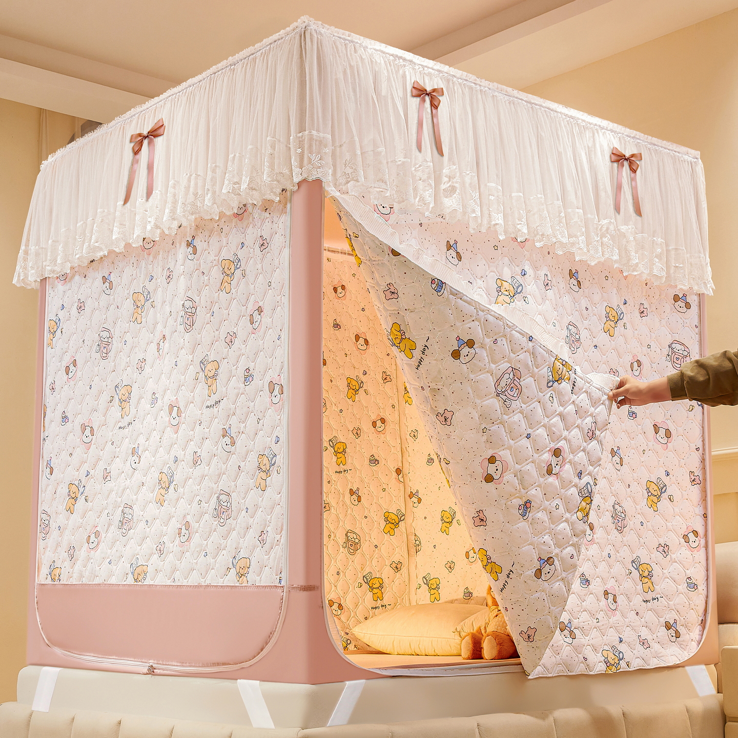 夹棉双层蚊帐防风保暖加厚布帘款