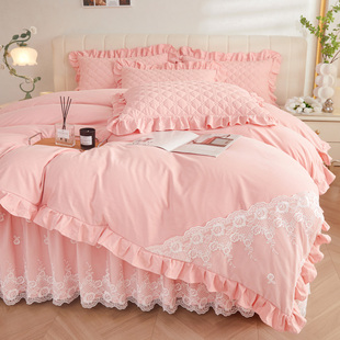 少女心床品 韩式 公主风床上四件套蕾丝花边被套被罩夹棉床单床裙款
