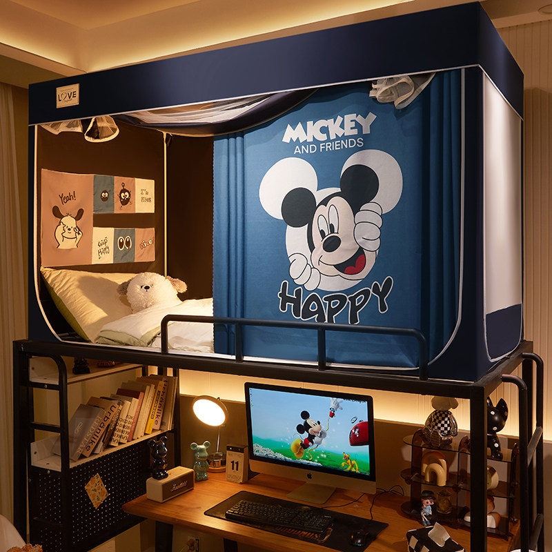 强遮光防尘卡通学生宿舍蚊帐寝室上下床铺专用双层保暖一体式床帘