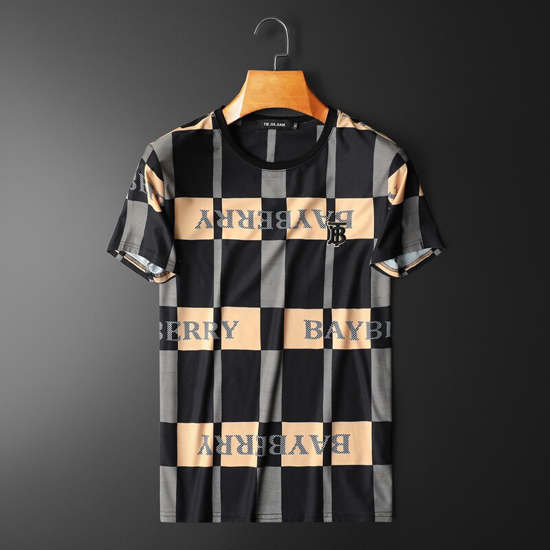 Europe station Light extravagance European goods summer new pattern T-shirts Short sleeved t-shirts man Chaopai leisure time lattice Halfin the Men's clothing, 时尚防晒服 category - from Buy2taobao.com to provide professional Taobao agent buy service