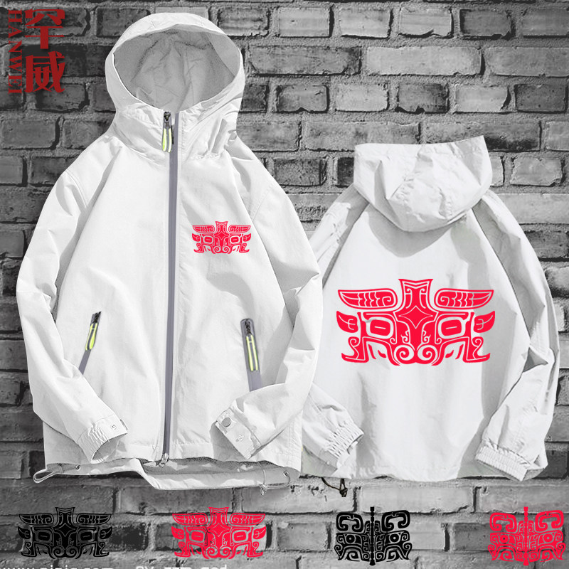 复古青铜器纹饰个性夹克连帽男女学生中国风商朝东西周朝衣服外套