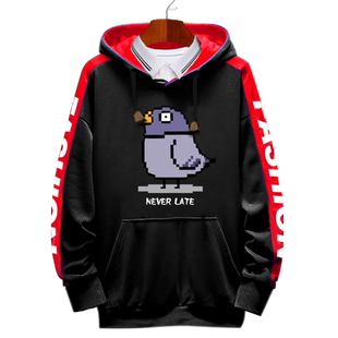 鸽子咕咕咕绝对不鸽表情连帽卫衣男女加绒外套帽衫拼接冬装上衣服