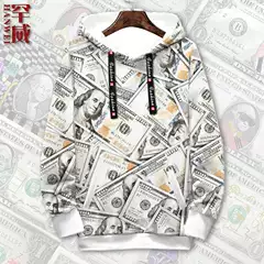 Dollar, Euro, Pound Currency Banknotes Money Pattern Creative Fun Fleece-Lined Hooded Sweatshirt Unisex Jacket Hoodie