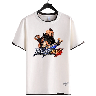 拳皇15格斗KOF15草薙京ps5游戏周边假两件短袖T恤衫男女拼接半袖