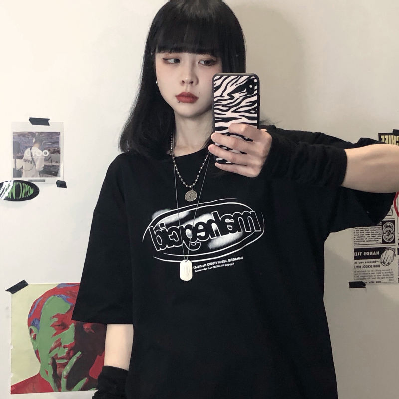 Real price summer South Korea ins college style versatile letter printing loose Casual Short Sleeve T-Shirt blouse