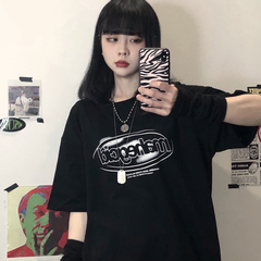 Real price summer South Korea ins college style versatile letter printing loose Casual Short Sleeve T-Shirt blouse