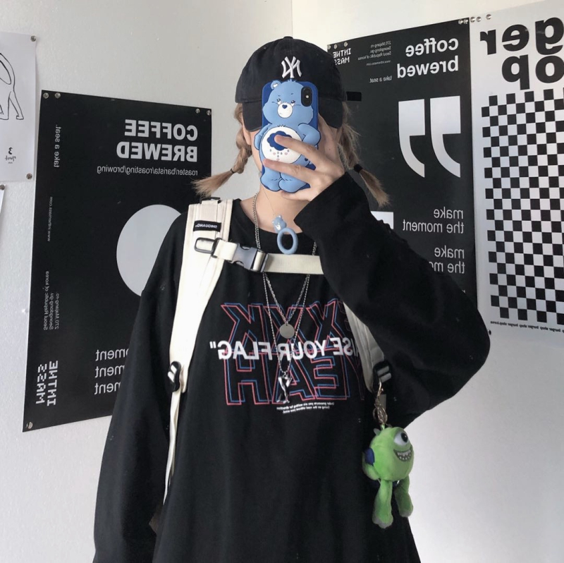 ~Spring new Harajuku style women's wear versatile letter printing loose Long Sleeve T-Shirt Top