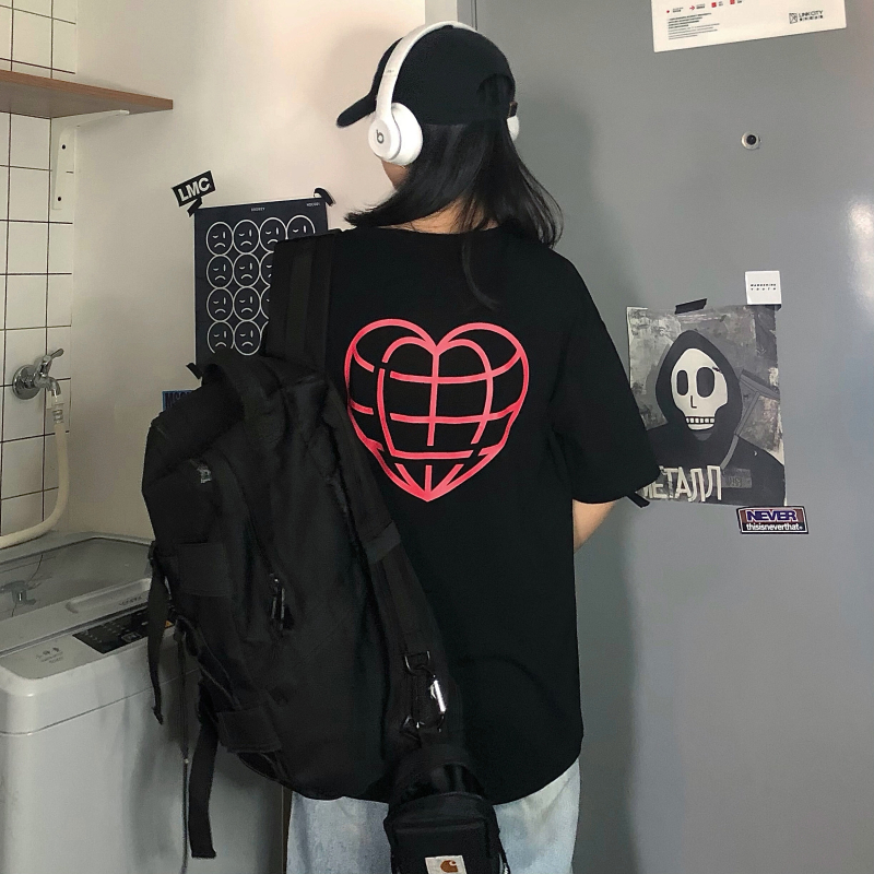 Real price 2021 summer South Korea ins college style love letter printing loose Short Sleeve T-Shirt Top Women's fashion