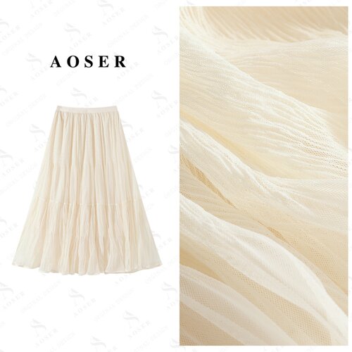 AOSER时尚百搭慵懒风女装高腰纯色拼接百褶A字大摆裙9031