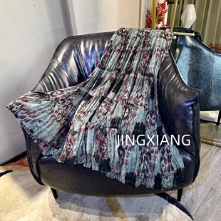 大摆百褶半身裙2733 印花休闲百搭长裙薄款 AOSER时尚 高腰女装