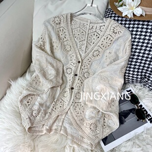 AOSER波西米亚风镂空原创设计简约感长袖 上衣日常轻奢9122