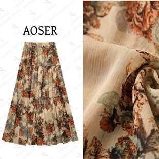 AOSER时尚 显瘦百搭设计轻熟碎花大摆A字半身裙日常休闲5003