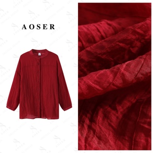 女3616 韩系透气防晒慵懒风纯色衬衫 AOSER春夏季 圆领衬衫