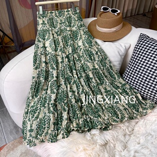 AOSER时尚 百搭显瘦复古感高腰A字碎花大摆半身裙2611