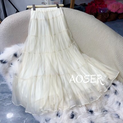 AOSER新款时尚百搭气质中腰日常温柔层次气质型蛋糕裙半身裙9811