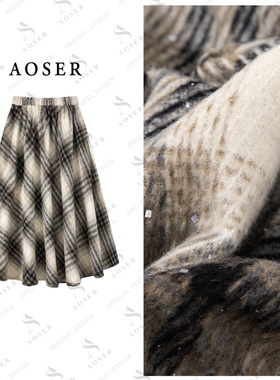 AOSER时尚百搭网红显瘦法式原宿风格纹款格子半身裙3012