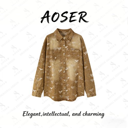 AOSER复古爱心牛仔外套女宽松
