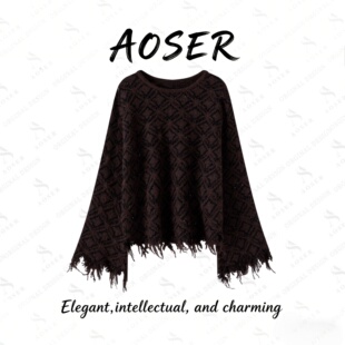 AOSER 复古简约风流苏边亮片针织衫女装新款长袖毛衣气质大方2698