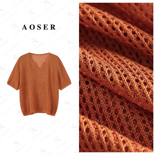 时尚 毛针织衫 镂空丁达尔风25017 V领套头款 AOSER短袖