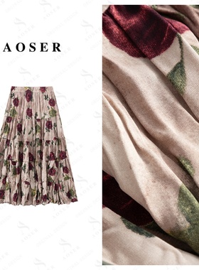 AOSER小清新风气质玫瑰图案时尚精致百搭潮流半身裙女装9090
