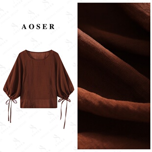 衬衫 可调节泡泡袖 女装 法式 2935 AOSER圆领半袖 短袖 夏季