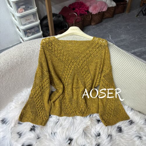 AOSER镂空V领宽松显瘦针织衫