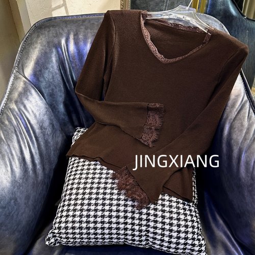 AOSER法式休闲百搭性感时尚蕾丝长袖女装打底衫61CX61