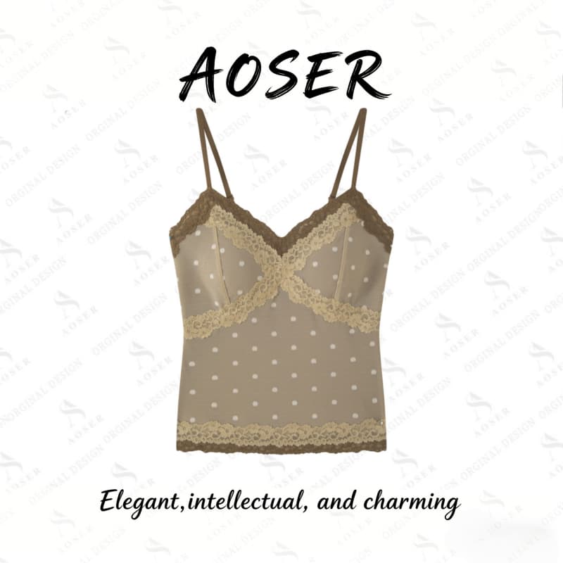 AOSER 新款早秋时尚气质休闲百搭蕾丝花边修身吊带背心女上衣051