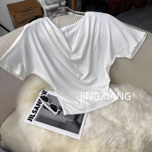 女装 AOSER夏季 遮肉显瘦短袖 纯欲风设计感气质蝙蝠袖 上衣5303 新款