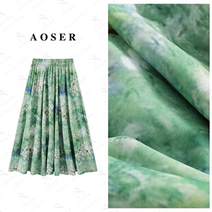 AOSER绿色印花显瘦气质女装 半身长裙2539 高腰A型时尚