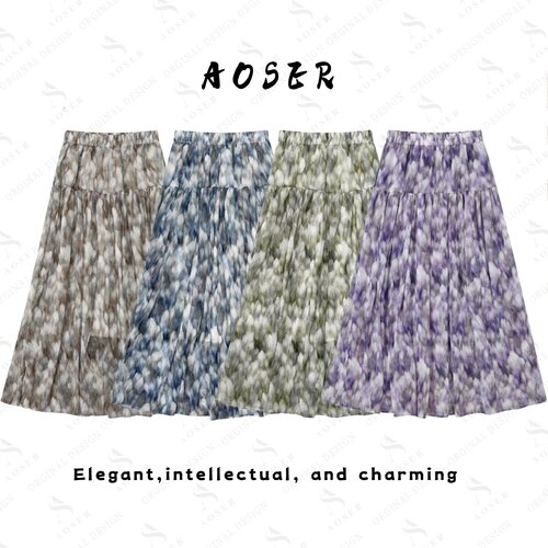 AOSER 简约显瘦宽松百搭花卉时尚款大摆A字半身裙日常轻奢风408