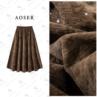 AOSER复古港风蝴蝶印花亮片高腰女装 半身长裙904