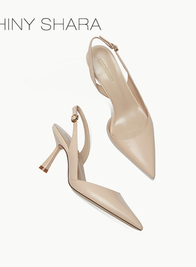 Shiny Shara/诗莎春夏季新款裸色尖头侧后空细跟高跟鞋时装凉鞋女