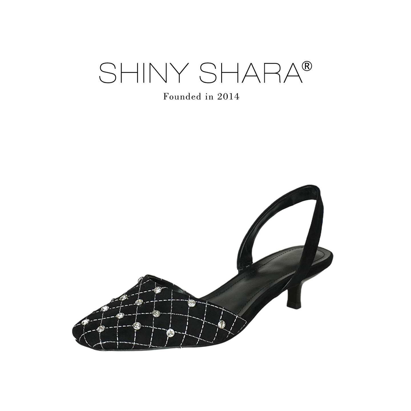 Shiny Shara/诗莎钻石尖头后空凉鞋女猫跟性感气质淑女鞋