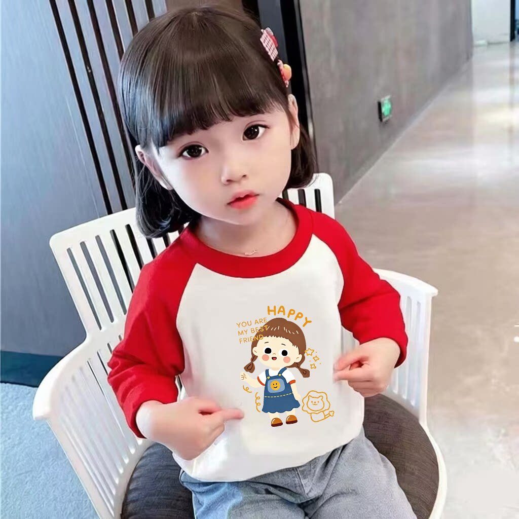 女童100%纯棉长袖T恤春秋款2026新款洋气童装上衣插肩薄款打底衫